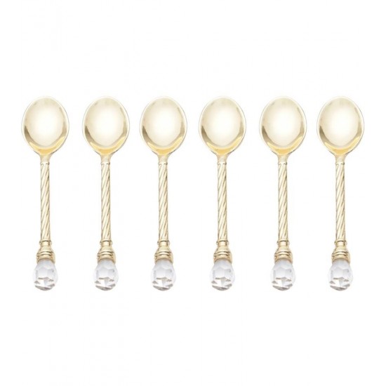 Jogo 6 Colheres 11cm De Café Em Zamac Crystal Dourada